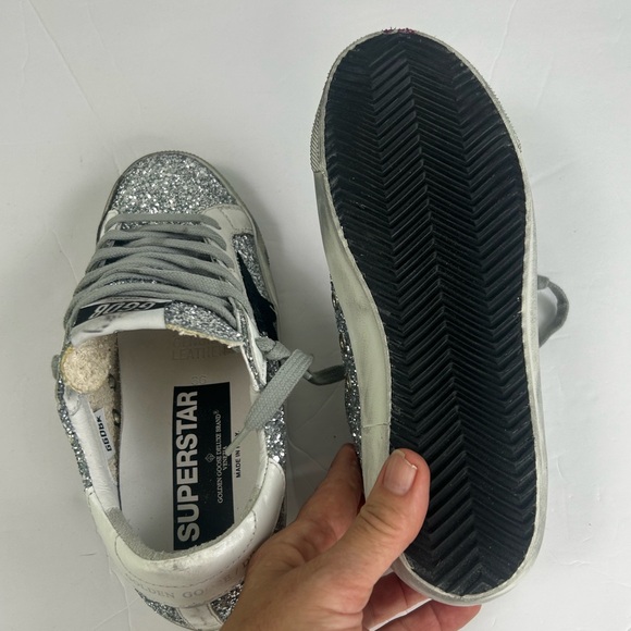 Golden Goose Silver Glitter Sneakers with Black Star - Picture 15 of 16
